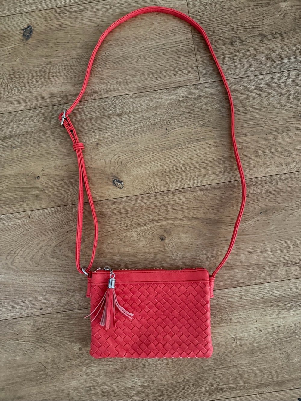 Malibu Skye Red Woven Crossbody Bag with Tassel